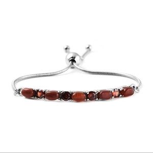 Elegant Silver and Red Beaded Bracelet